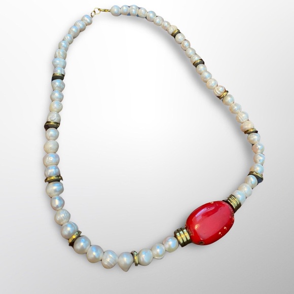 Pearl and Coral Necklace, Coral and Pearl Necklace, Pearl Necklace for Her - Picture 2 of 2